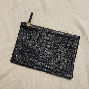Clare V. Flat Clutch Navy Croc